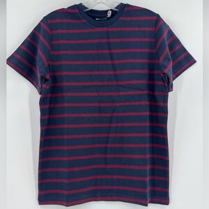 ASOS DESIGN regular fit t-shirt with burgundy and navy stripe design